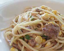 マンジャペッシェ（千駄ヶ谷）にて「フォアグラととうもろこしのスパゲティ」
