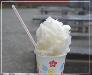 「日光茶屋」で天然氷のかき氷。これは「白桃＋ミルク」