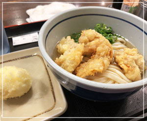 新橋「おにやんま」にて。だしも麺も天ぷらもうまーですよ。